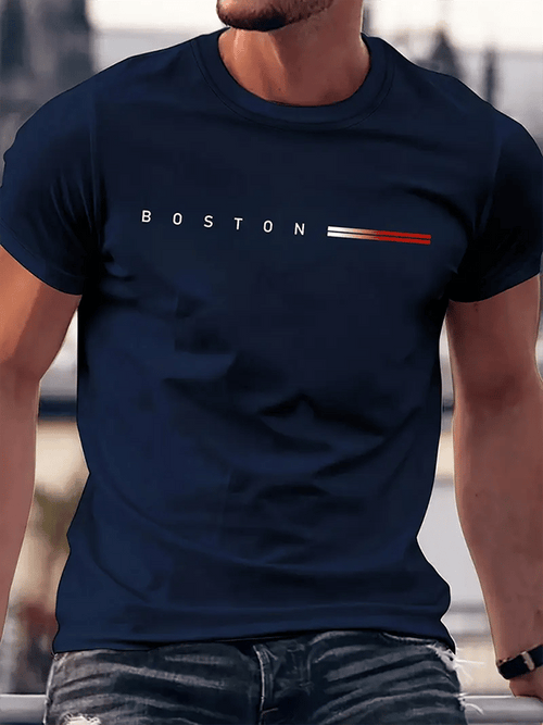 Men's Business Stripe Logo Print Short Sleeve T-Shirt