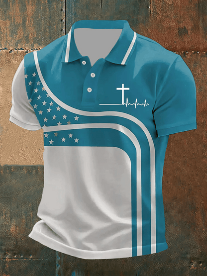Men's Retro Faith  Casual Printed Polo Shirt