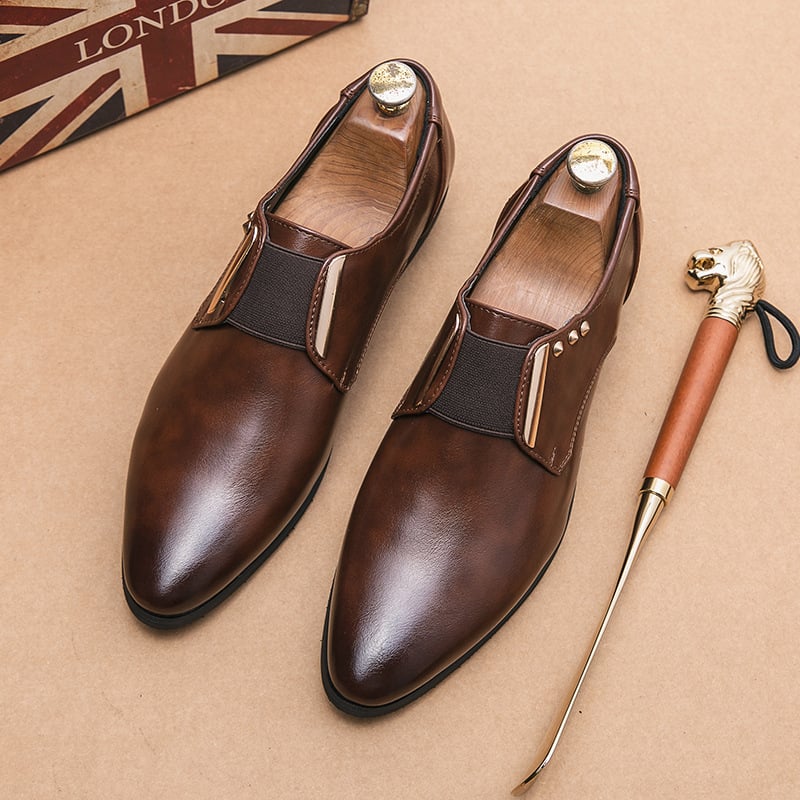 Men'S Pointed Toe Business Casual Solid Color Leather Shoes