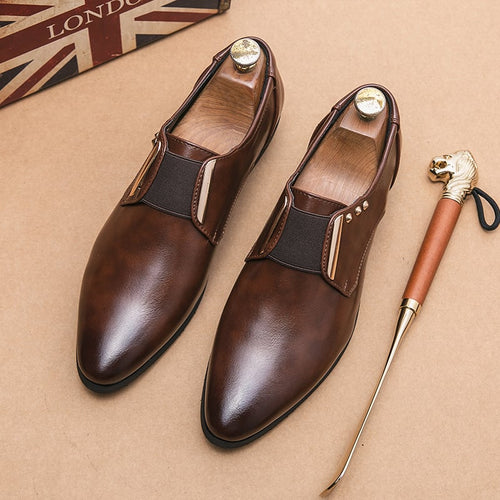Men'S Pointed Toe Business Casual Solid Color Leather Shoes