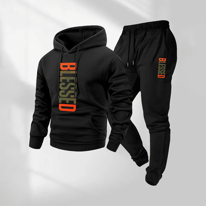 Men's Blessed Camouflage Pattern Print Hoodie and Drawstring Sweatpants Set