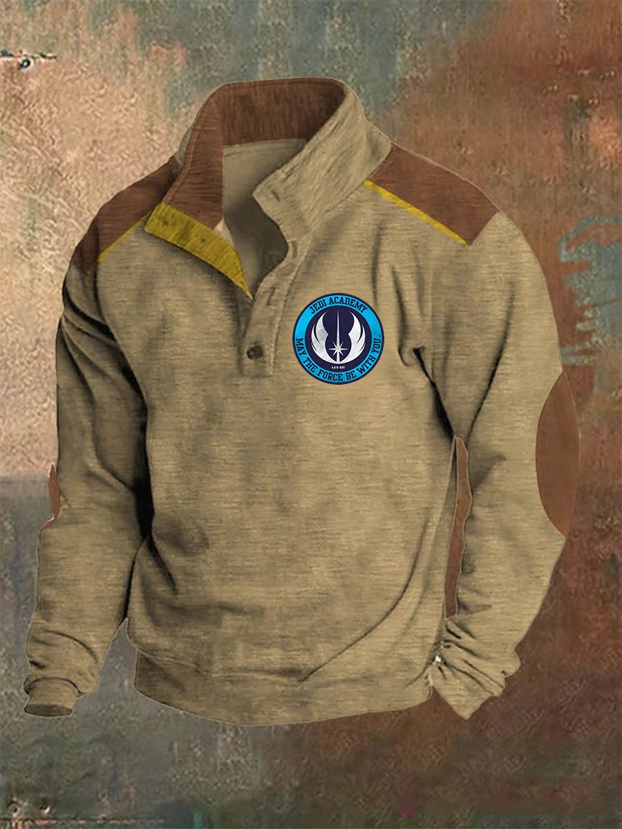 Men's Retro Polo Neck Logo Button Sweatshirt
