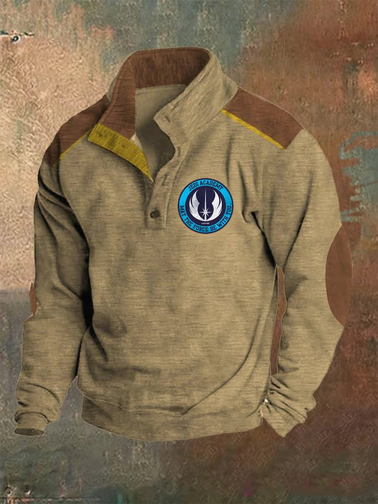 Men's Retro Polo Neck Logo Button Sweatshirt