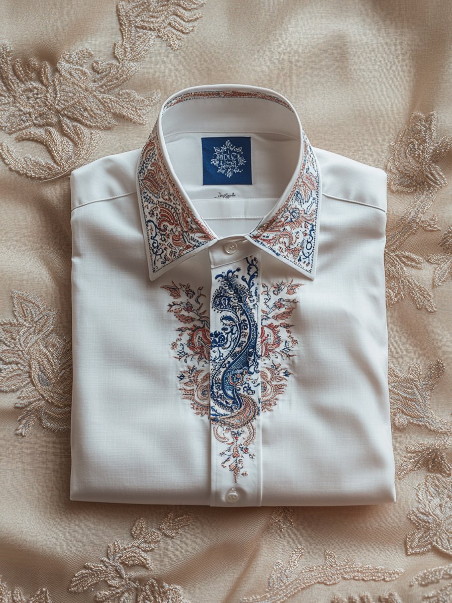 Men's Business Casual Patterned Lapel Short-Sleeved Shirt