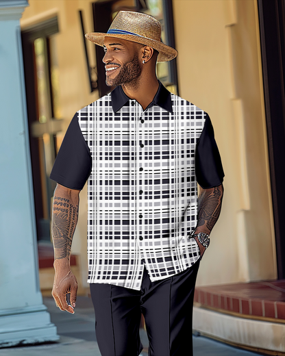 Men's Retro Gorgeous Short Sleeve Shirt Walking Suit 1067