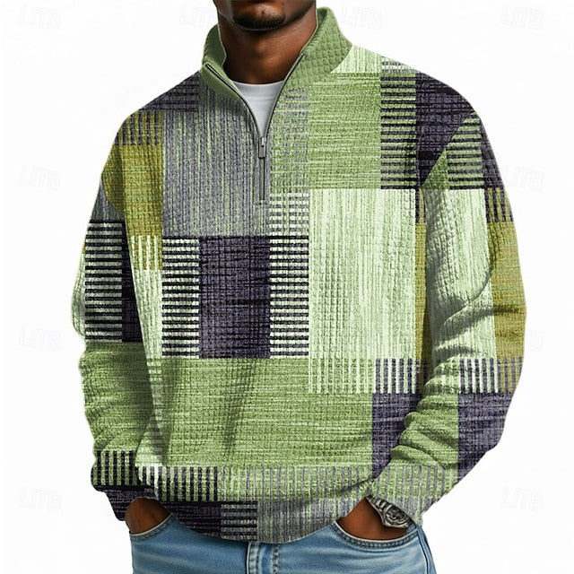Men's Geometric Plaid Waffle Sweatshirt