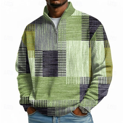 Men's Geometric Plaid Waffle Sweatshirt
