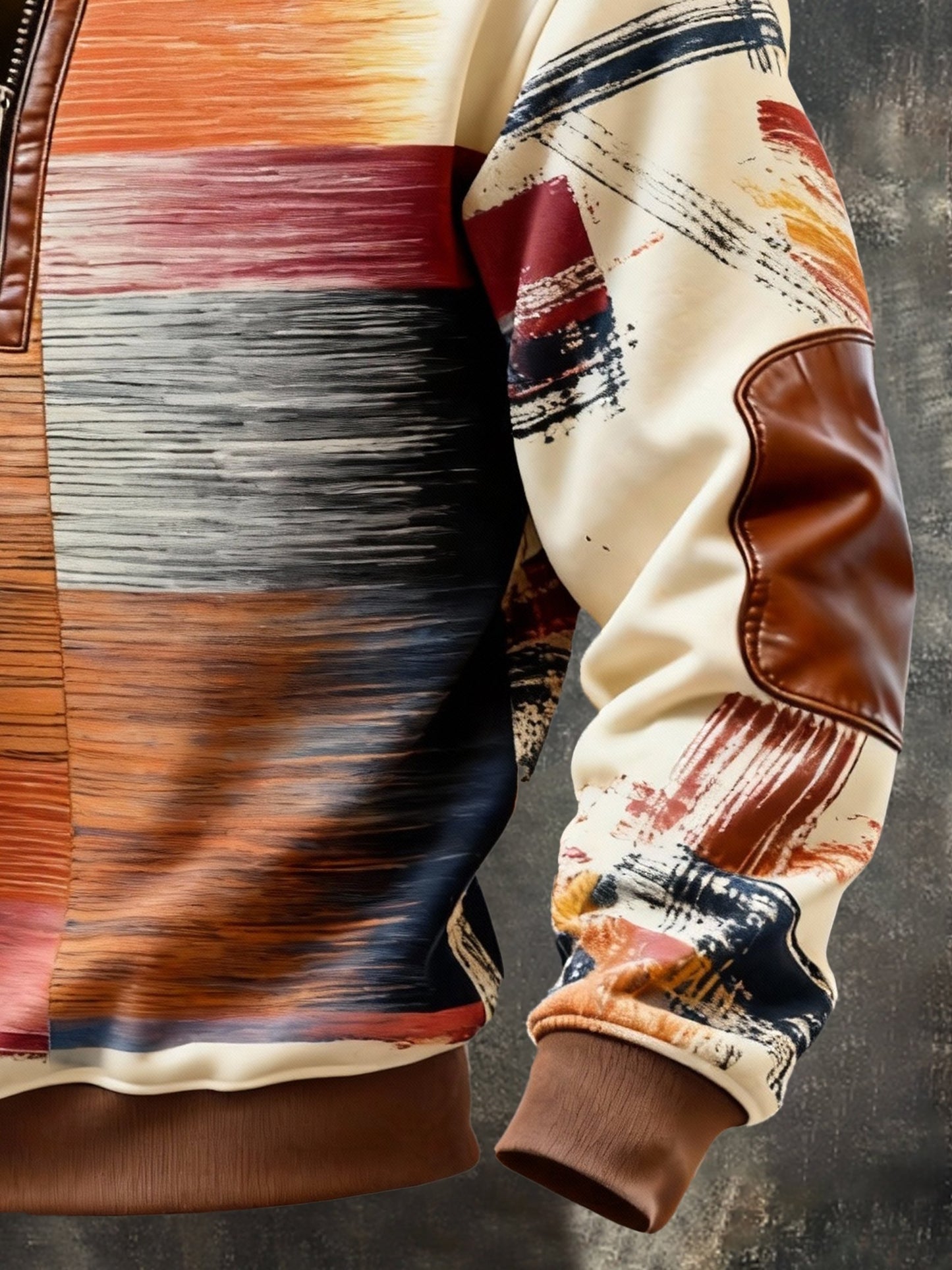 Men's Vintage Color-Block Printed Zip-Up Hoodie