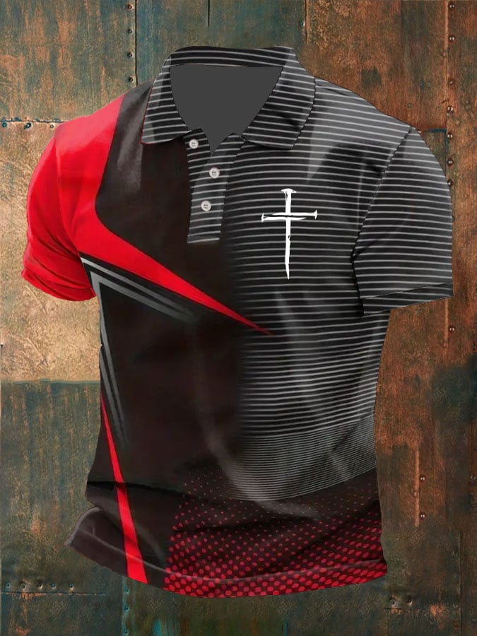 Men's Cross Printed Polo Shirt