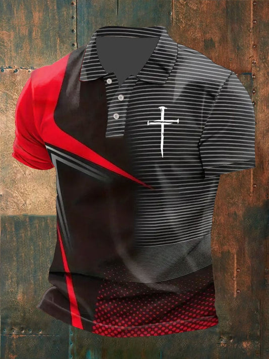 Men's Cross Printed Polo Shirt
