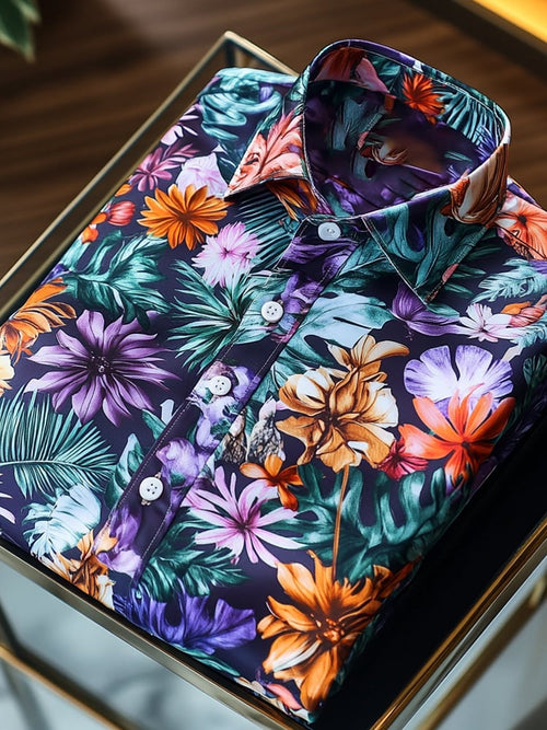 Men's Satin Luxe Hawaiian All Over Floral Short Sleeve Button Shirt