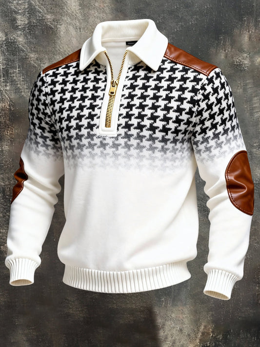 Men's Vintage Color-Block Printed Zip-Up Hoodie