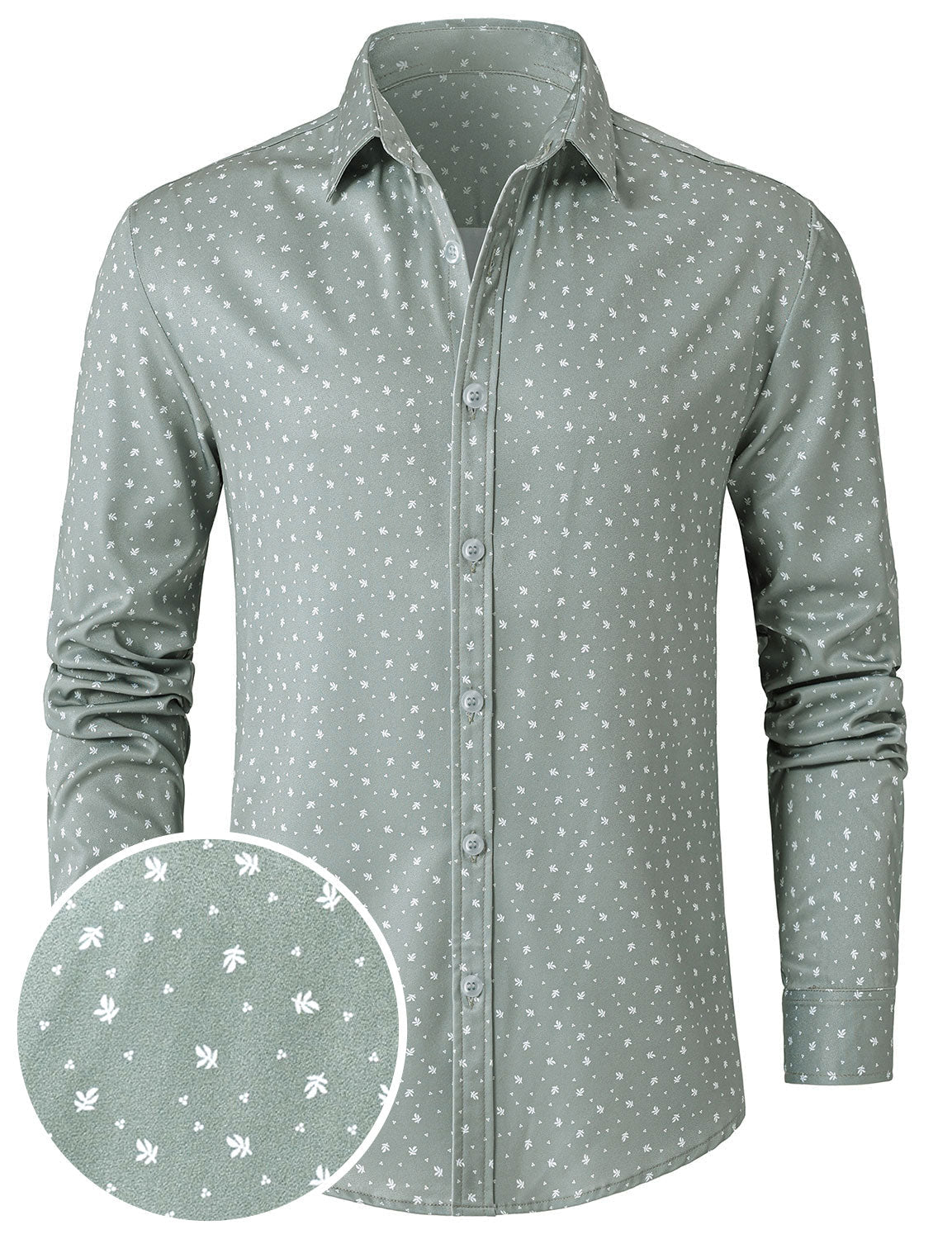 Men's Green Casual Print Long Sleeve Shirt