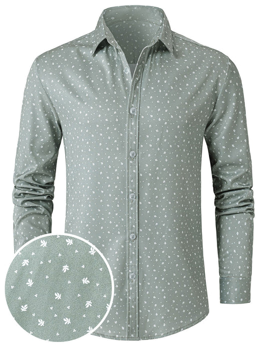 Men's Green Casual Print Long Sleeve Shirt