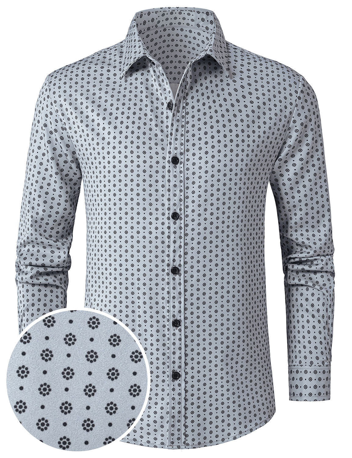 Men's Grey Retro Print Long Sleeve Shirt