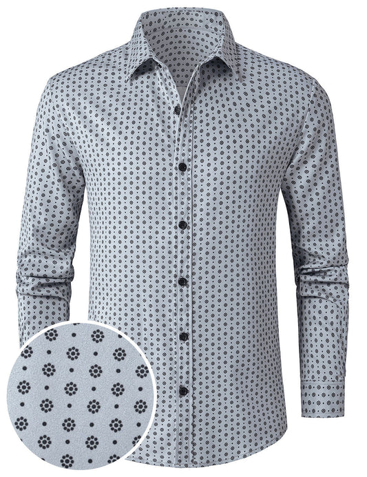 Men's Grey Retro Print Long Sleeve Shirt