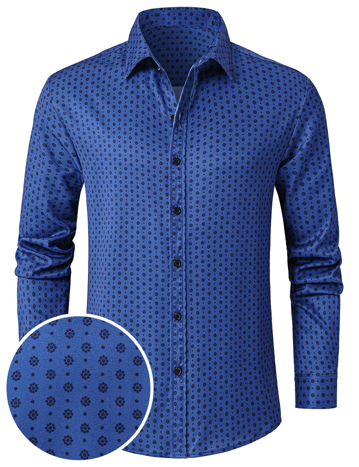 Men's Blue Retro Geometric Print Long Sleeve Shirt