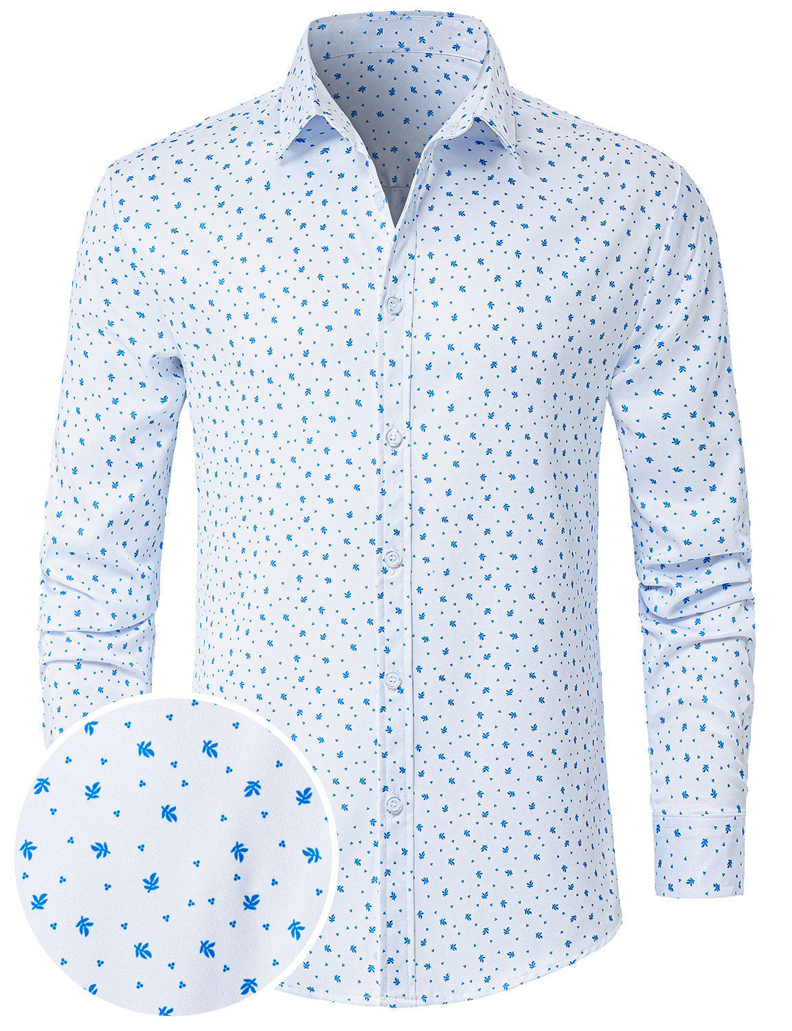 Men's Casual White Print Long Sleeve Shirt