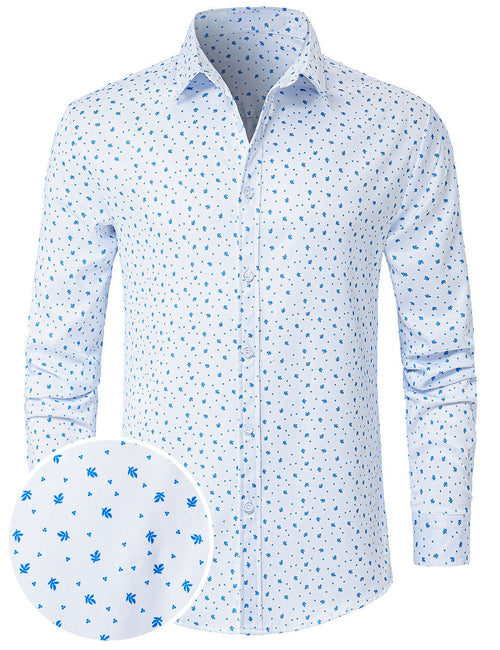 Men's Casual White Print Long Sleeve Shirt