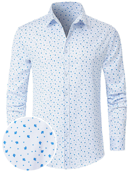 Men's Casual White Print Long Sleeve Shirt