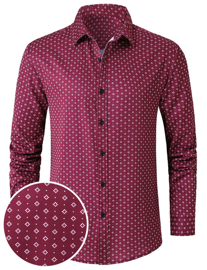 Men's Red Retro Geometric Print Long Sleeve Shirt
