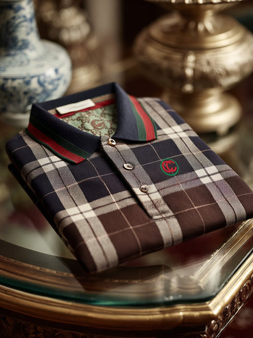 Men's Retro Business Print Long Sleeve Polo Shirt