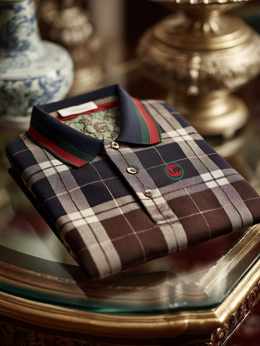 Men's Retro Business Print Long Sleeve Polo Shirt