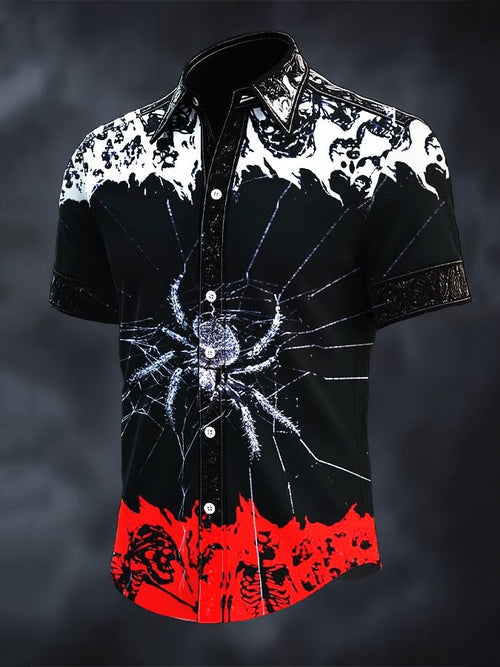 Men's Retro Western Gothic Skull Print Short Sleeve Shirt