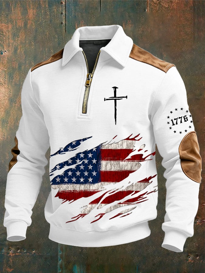 Men's vintage Faith Design Print Casual Zipper Sweatshirt-Fast Shipping