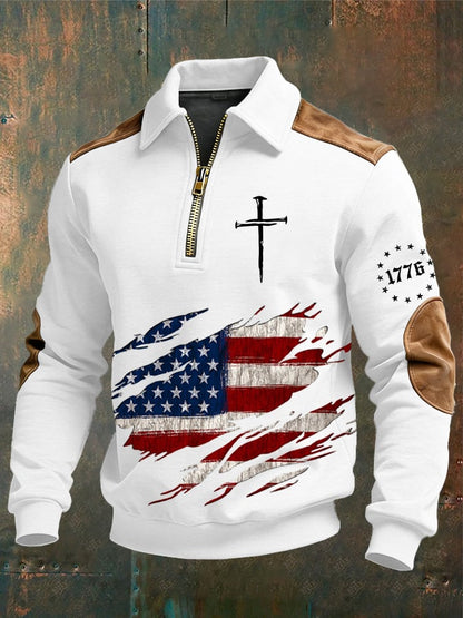 Men's vintage Faith Design Print Casual Zipper Sweatshirt-Fast Shipping