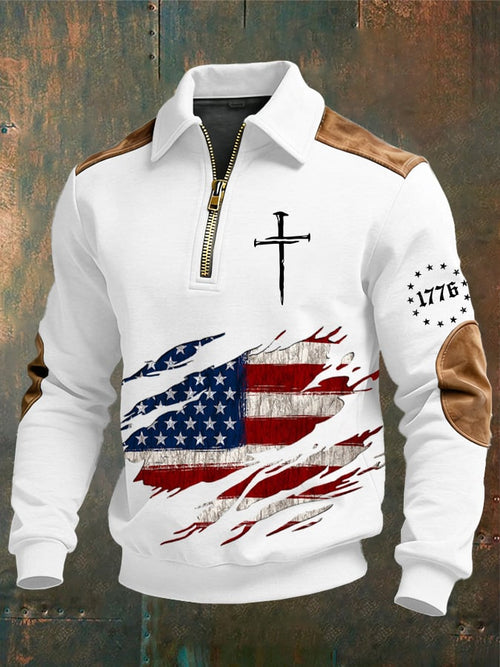 Men's vintage Faith Design Print Casual Zipper Sweatshirt-Fast Shipping