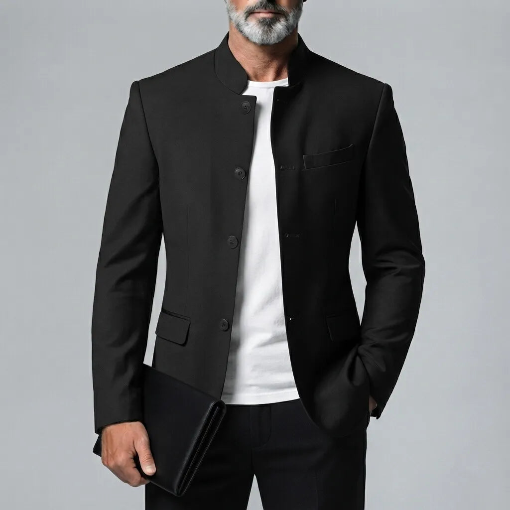 Men's Retro Solid Color Mandarin Collar Single-Breasted Jacket