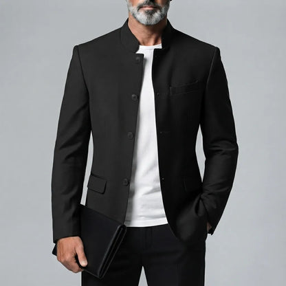 Men's Retro Solid Color Mandarin Collar Single-Breasted Jacket