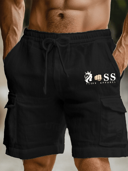 Men's Retro Letter Print Casual Cargo Bag Shorts