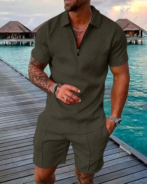 Suitmens Men's Daily Casual Collar Zipper Polo Shirt Set 216