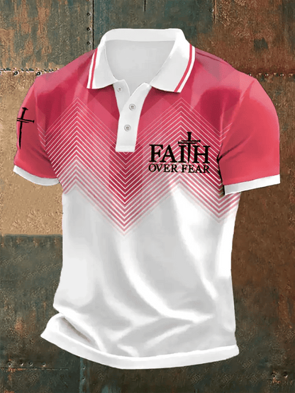 Men's Retro Faith “Faith Over Fear�? Casual Printed Polo Shirt