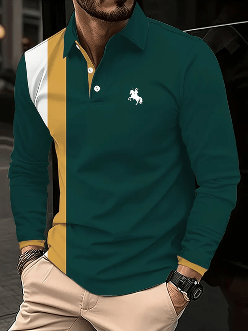 Men's Business Classic Stripe Print Button Polo Shirt