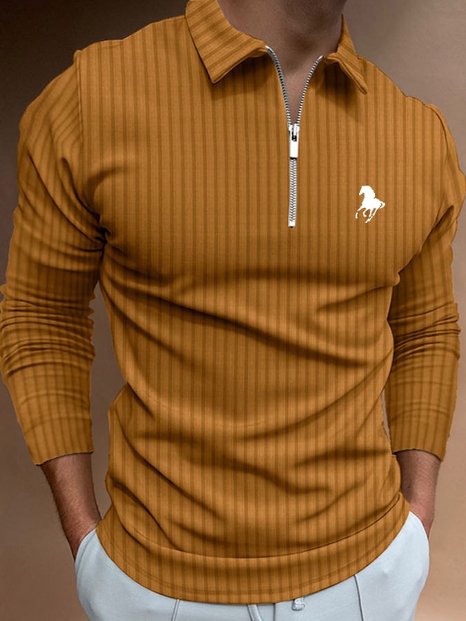 Men's Horse Print Casual Polo Shirt