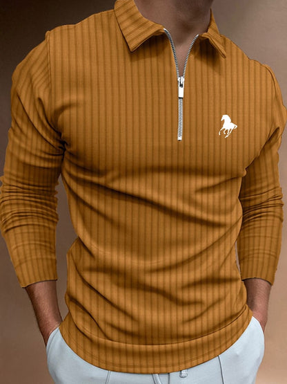 Men's Horse Print Casual Polo Shirt