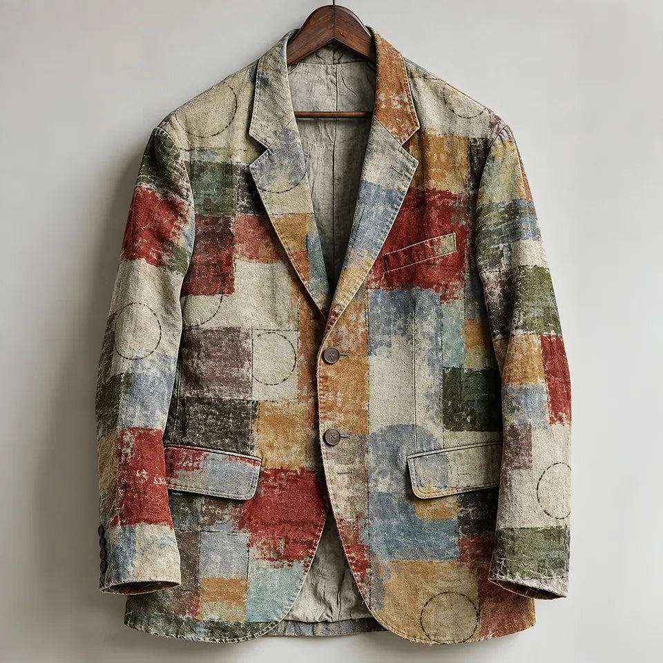 Men's Retro Geometry Color Block Print Casual Blazer