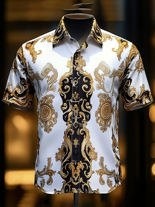 Men's Satin Luxe Print Short Sleeve Button Shirt