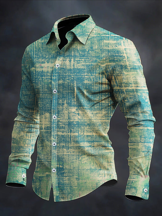 Men's Retro Casual Geometric Art Long Sleeve Shirt