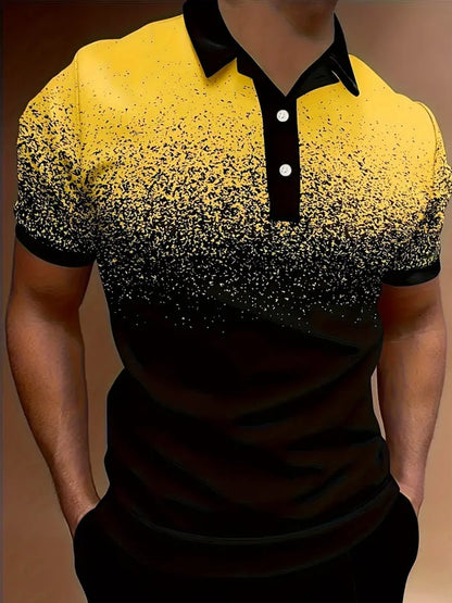 Men's casual gradient print polo shirt
