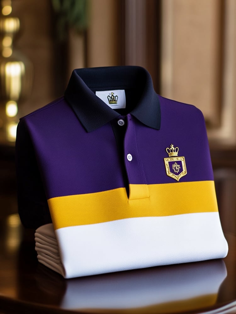 Men's Classic Business Check Logo Button Short Sleeve Polo Shirt
