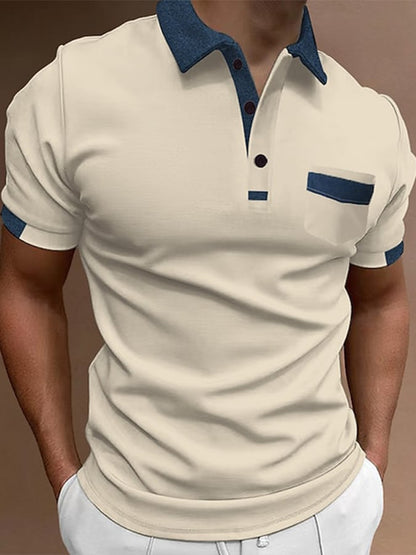Printed Lapel Pullover Casual Polo Shirt