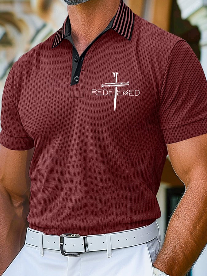 Men's Retro Faith Design Printed Comfortable And Breathable Casual Polo Shirt
