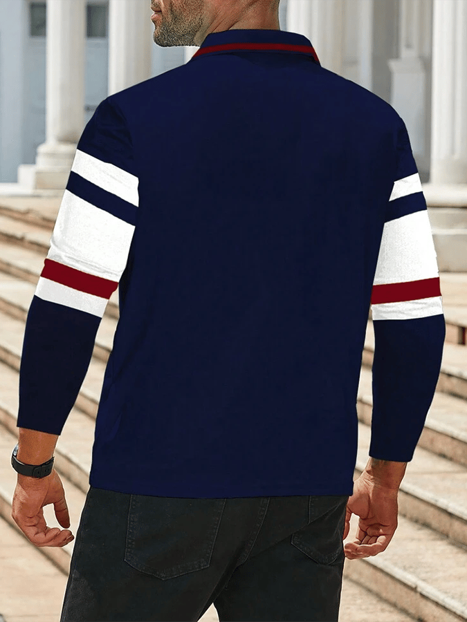 Men's Striped Business Casual Long Sleeve Polo Shirt