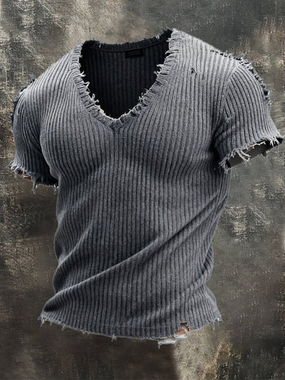 Men's Retro Casual Knitted Brushed Short Sleeve T-Shirt