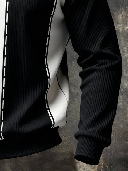 Men's Vintage-Style Color-Block Polo Collar Sweatshirt