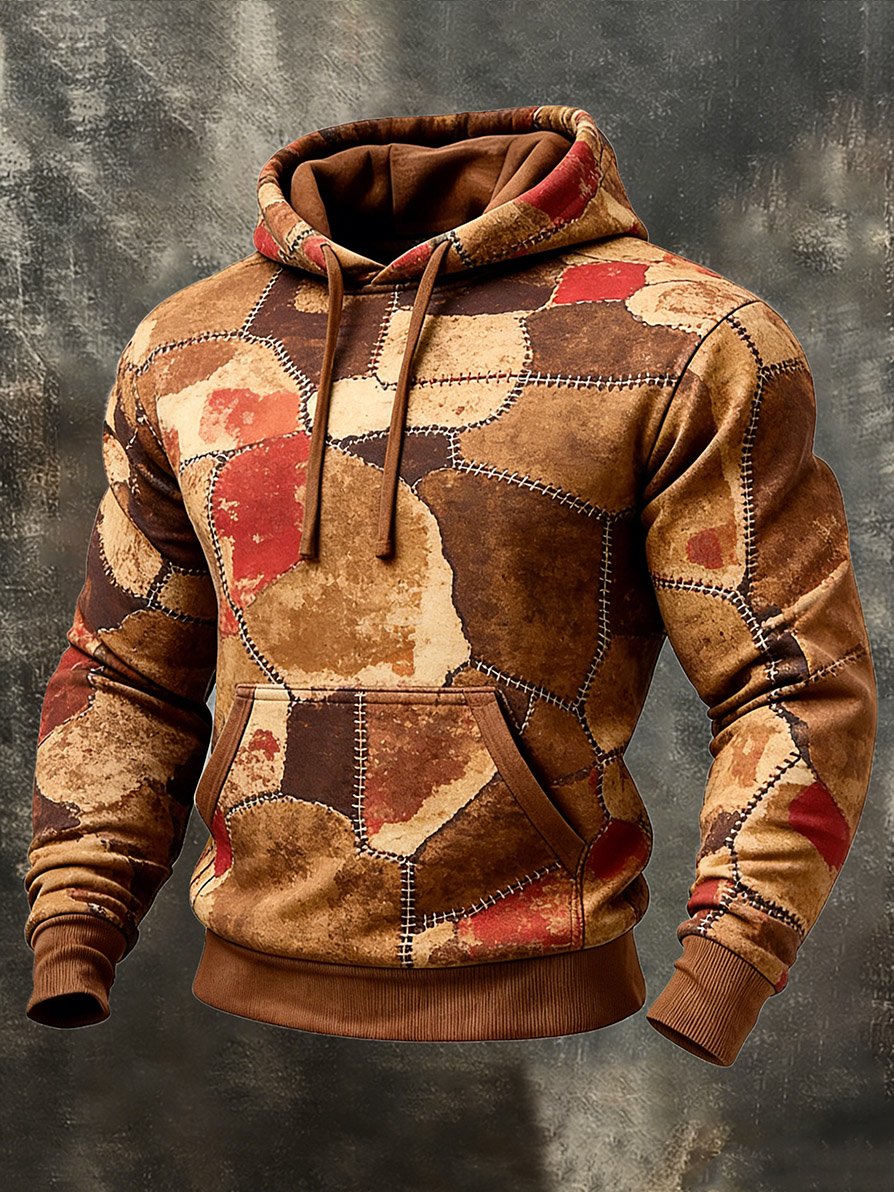 Men's Casual Geometric Patchwork Art Hoodie